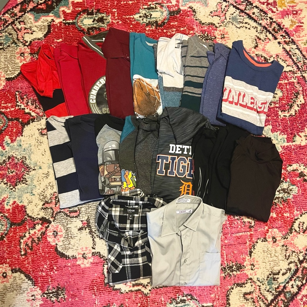Boys Size 10/12 Long Sleeve Shirts, Graphic T and Thermals Bundle (20 pieces)